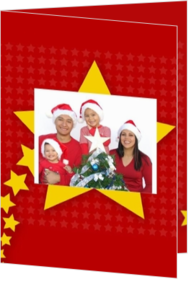 Weihnachtskarten mit eigenem Foto - Weihnachtskarte yellow christmasstars on red, rh