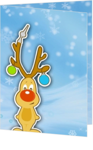 Cartoons und lustige Weihnachtskarten Designs - Weihnachtskarte rudolph rednose on blue, rh